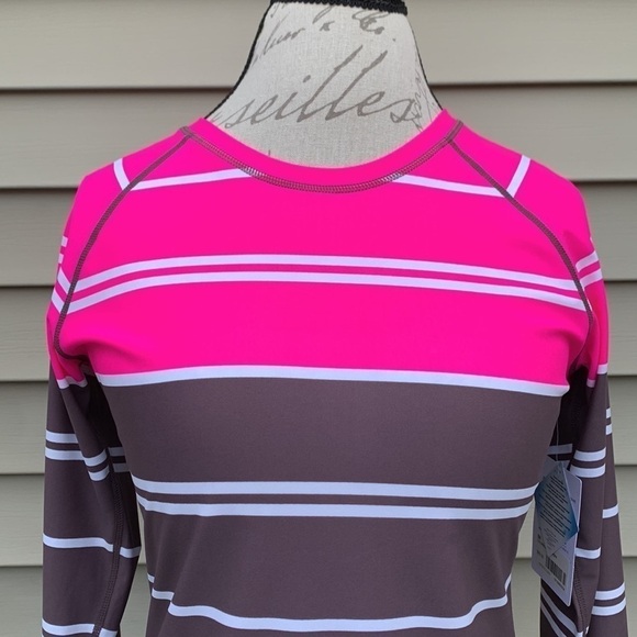 Athleta Colorblock Striped Pink/Brown/White Long-sleeve Rash-guard - Picture 5 of 13